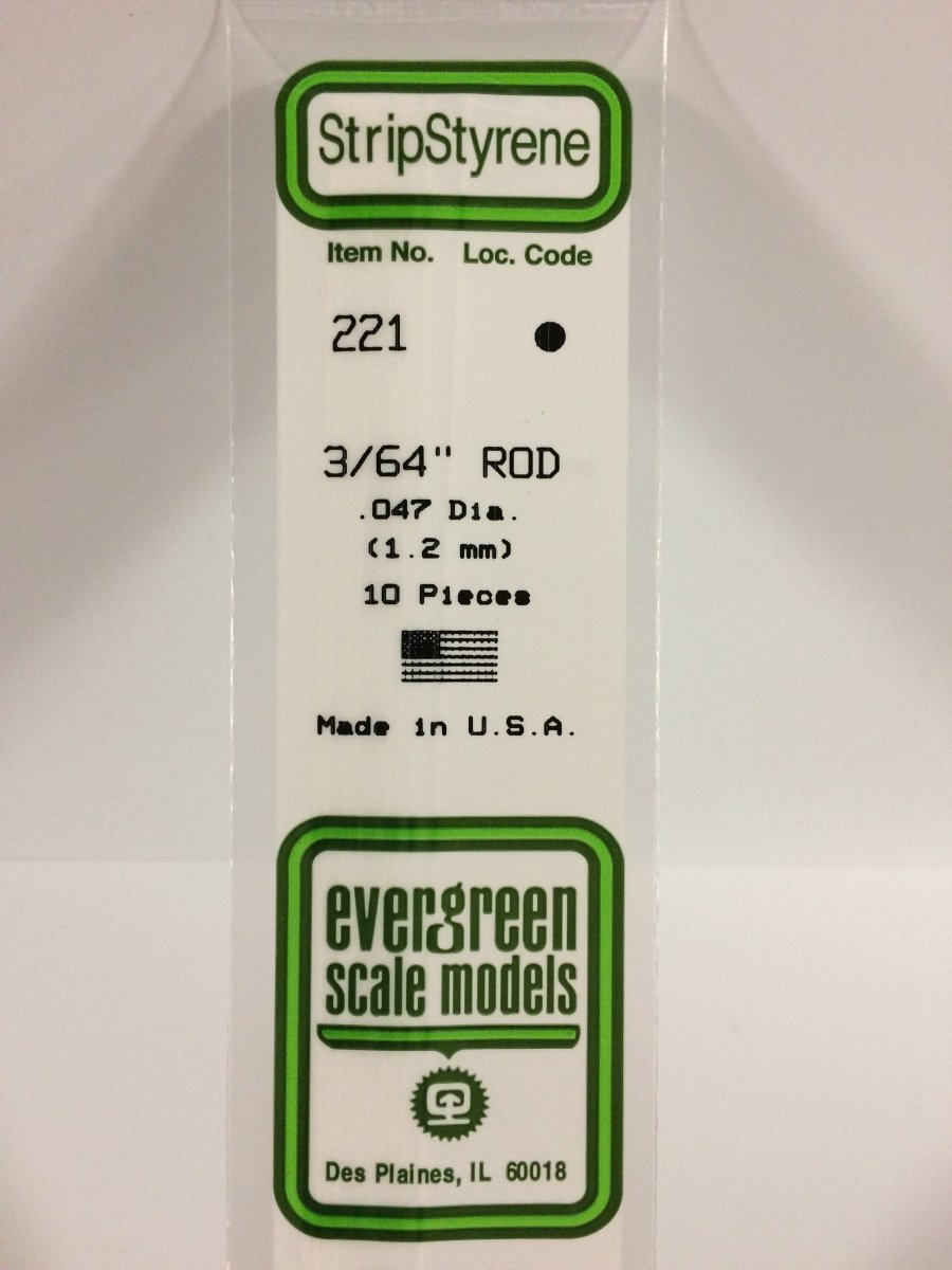 Evergreen 221 .047" (1.2mm) OD White Polystyrene Rod (10 pcs) - Oakville Model Trains Depot