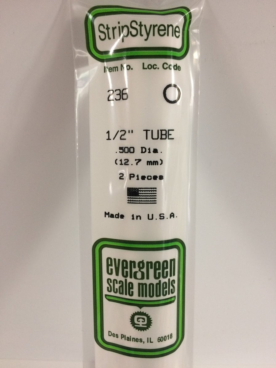 Evergreen 236 .500" (12.7mm) OD White Polystyrene Tubing (2 pcs) - Oakville Model Trains Depot