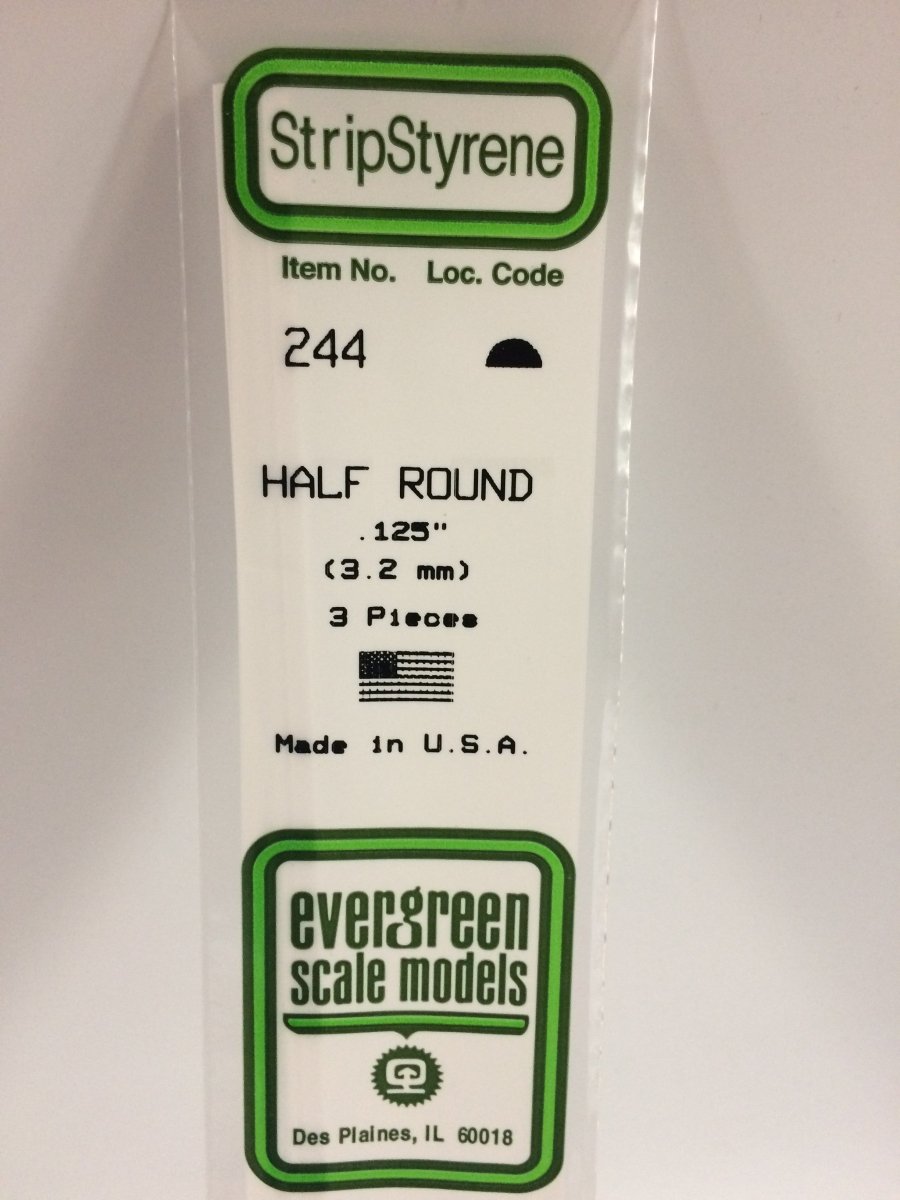 Evergreen 244 .125" (3.2mm) Opaque White Polystyrene Half Round (3 pcs) - Oakville Model Trains Depot