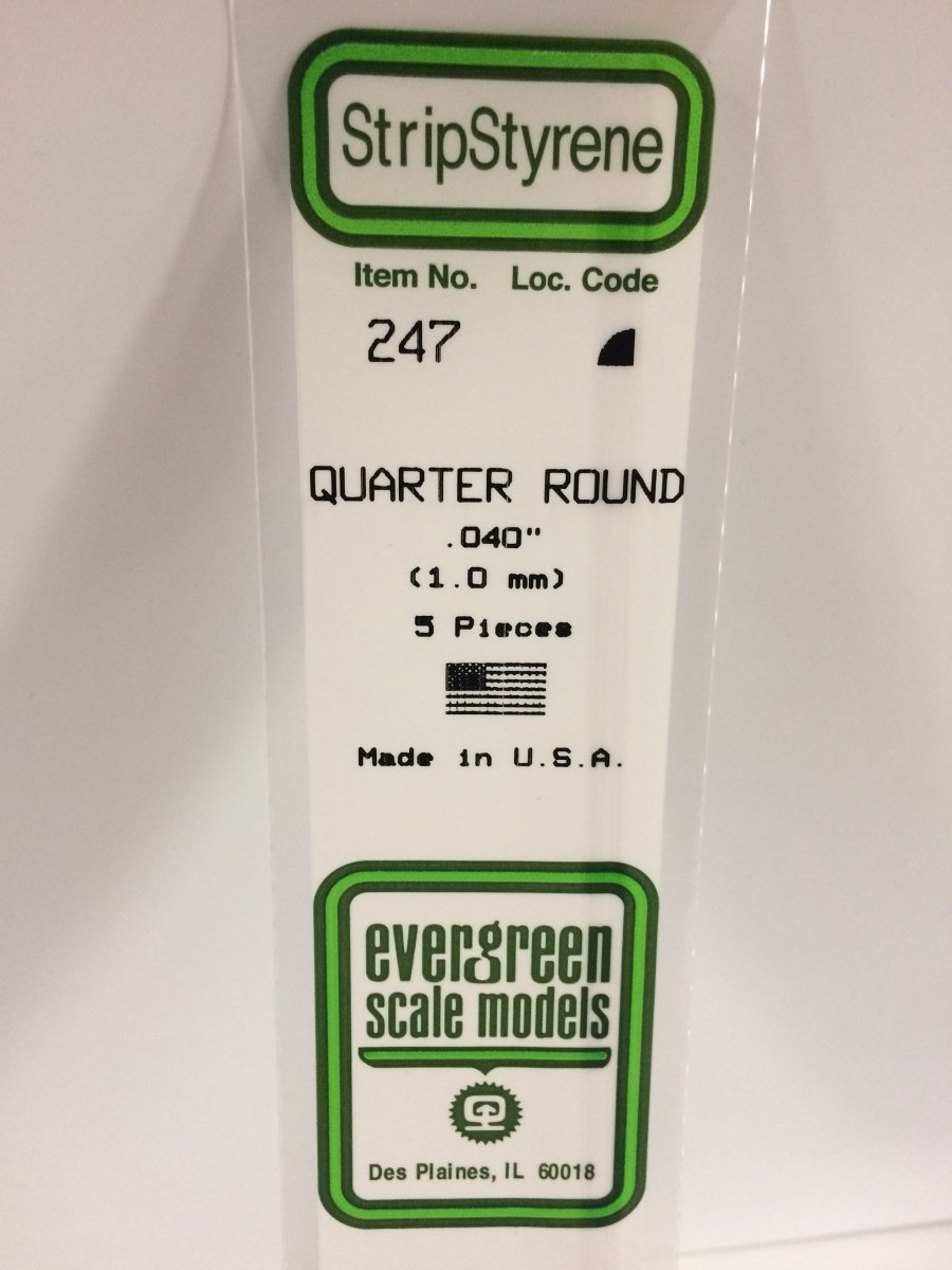 Evergreen 247 .040" (1.0mm) Opaque White Polystyrene Quarter Round (5 pcs) - Oakville Model Trains Depot