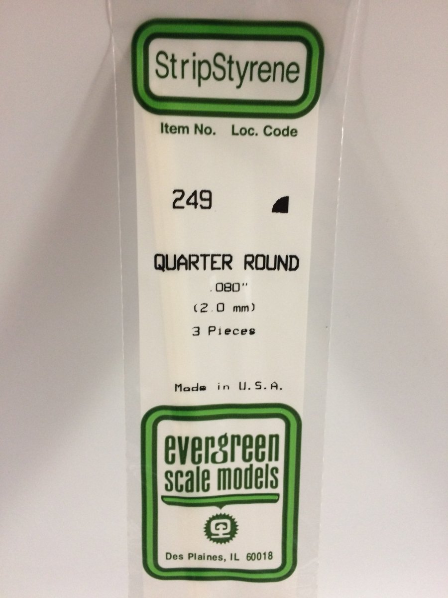 Evergreen 249 .080" (2.0mm) Opaque White Polystyrene Quarter Round (3 pcs) - Oakville Model Trains Depot
