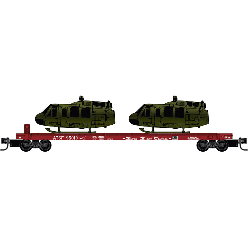 Micro-Trains 983 102 292 N scale Atchison, Topeka and Santa Fe 2-Pack with Helicopter Load 57' Converted TOFC Flatcar