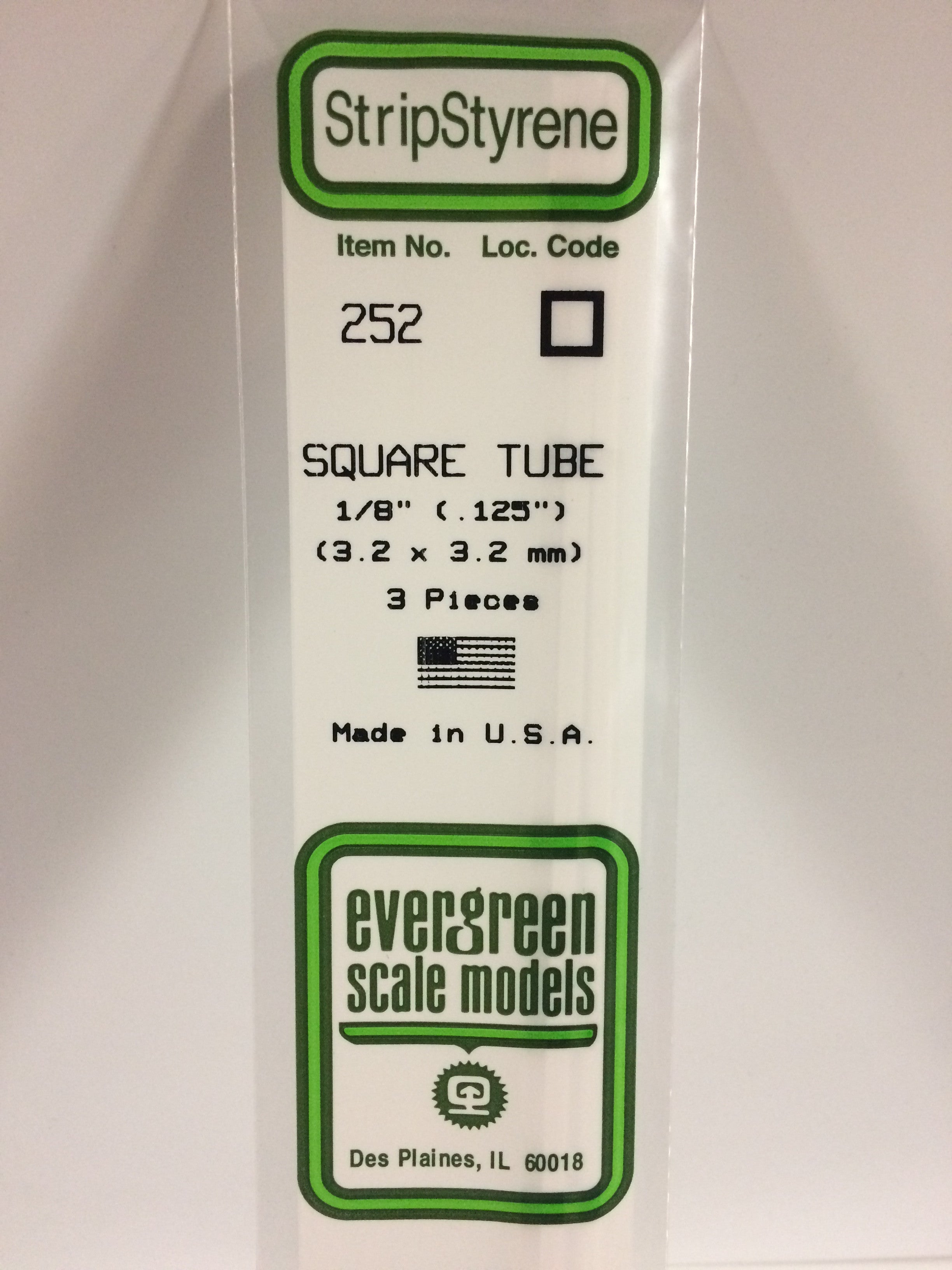 Evergreen 252 .125" Opaque White Polystyrene Square Tubing (3 pcs)