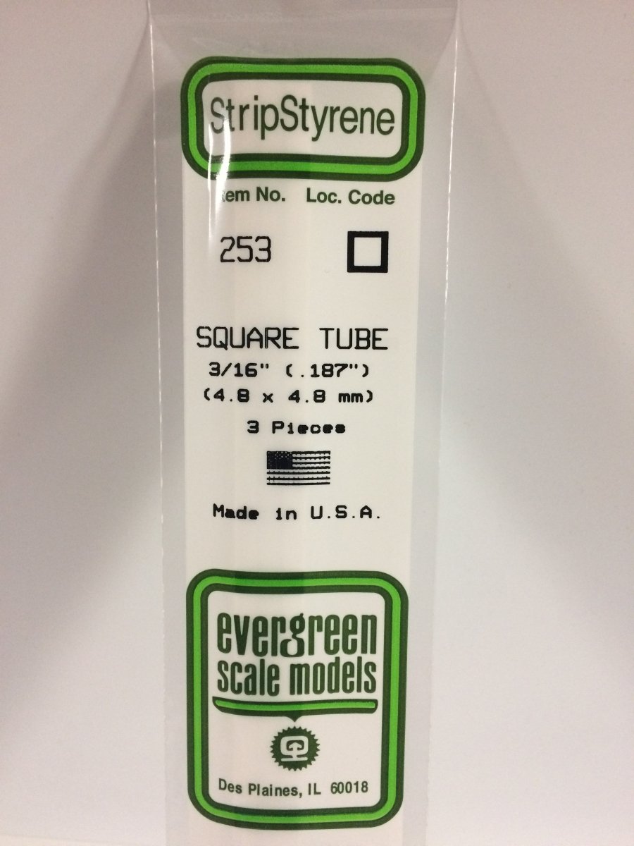 Evergreen 253 .188" (4.8mm) Opaque White Polystyrene Square Tubing (3 pcs) - Oakville Model Trains Depot