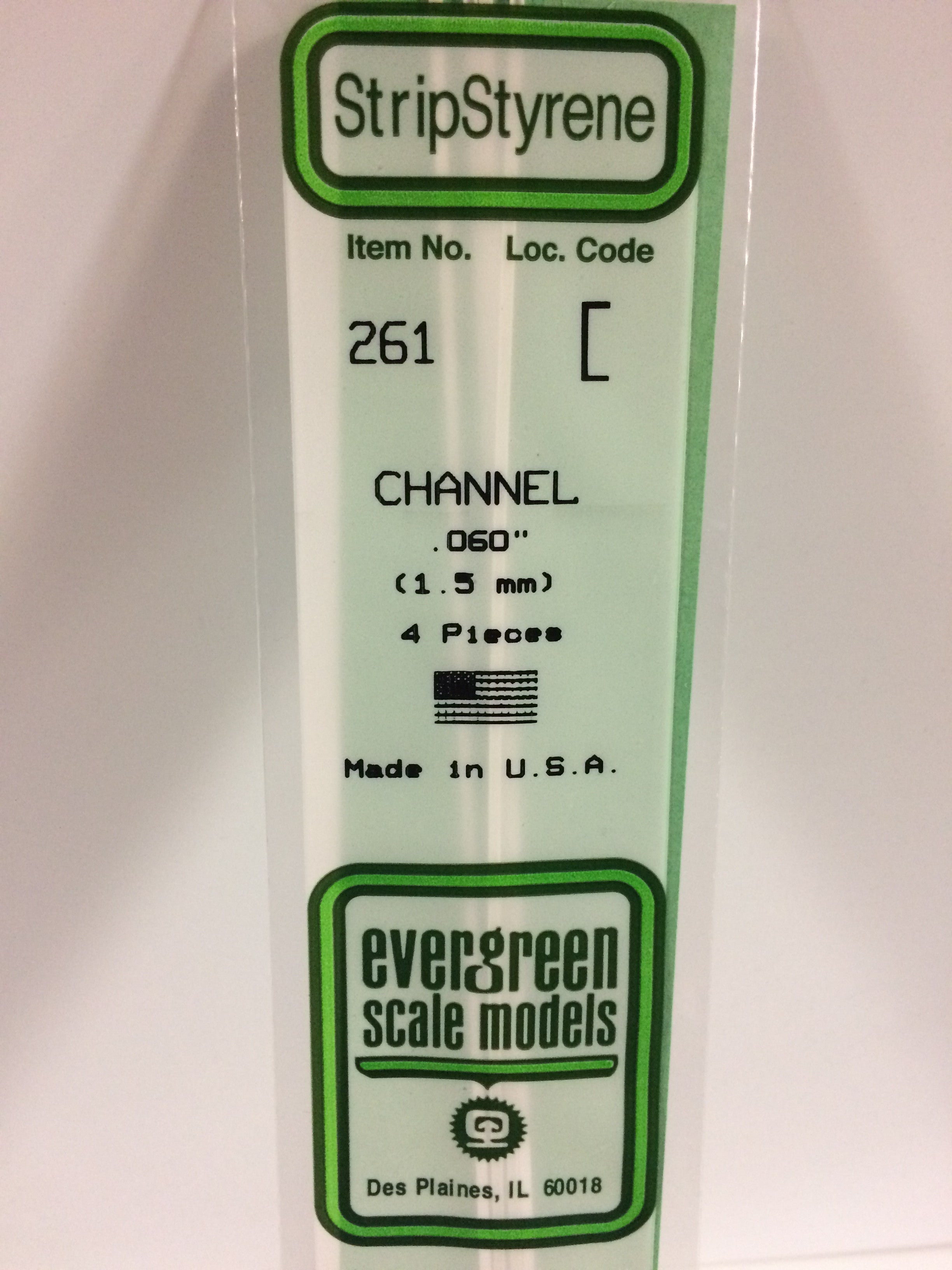 Evergreen 261 .060" Opaque White Polystyrene Channel (4 pcs)