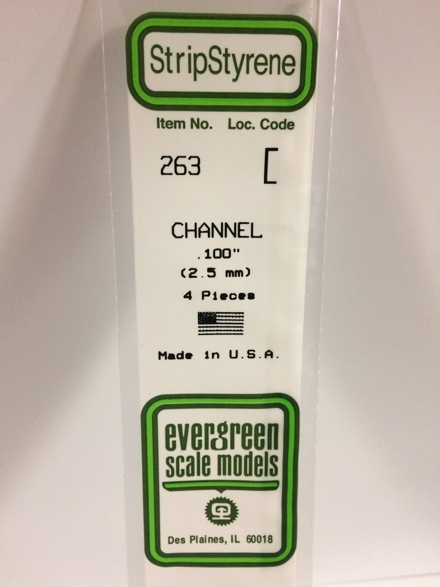 Evergreen 263 .100" (2.5mm) Opaque White Polystyrene Channel (4 pcs) - Oakville Model Trains Depot