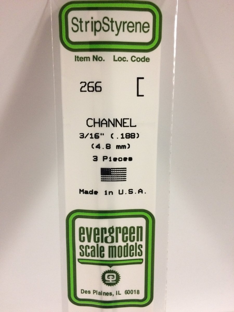 Evergreen 266 .188" (4.8mm) Opaque White Polystyrene Channel (3 pcs) - Oakville Model Trains Depot