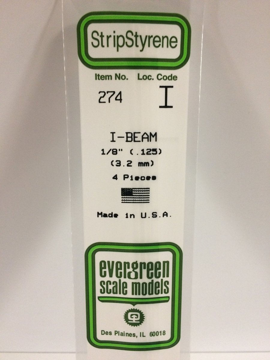 Evergreen 274 125" (3.2mm) Opaque White Polystyrene I - Beam (4 pcs) - Oakville Model Trains Depot