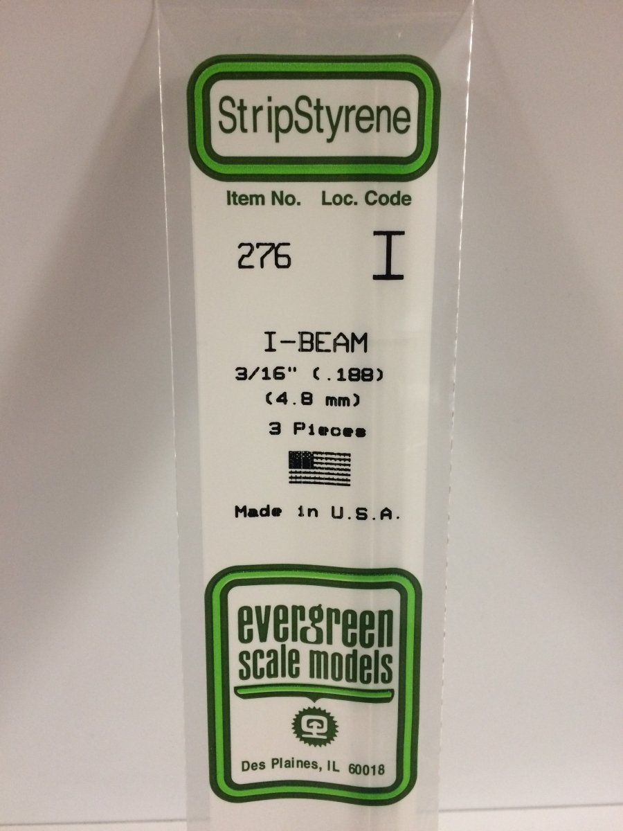 Evergreen 276 188" (4.8mm) Opaque White Polystyrene I - Beam (3 pcs) - Oakville Model Trains Depot