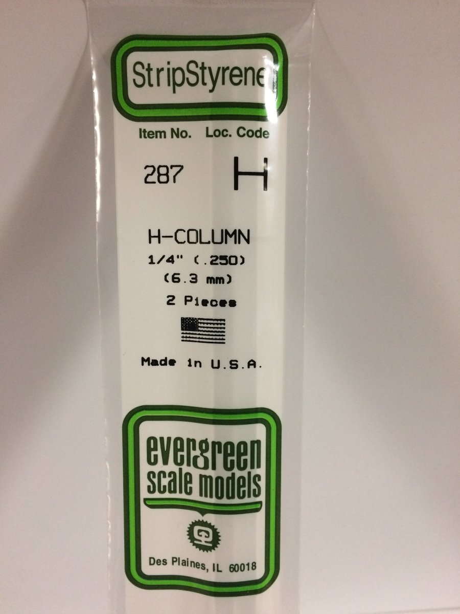 Evergreen 287 .250" (6.3mm) Opaque White Polystyrene H - Column (2 pcs) - Oakville Model Trains Depot