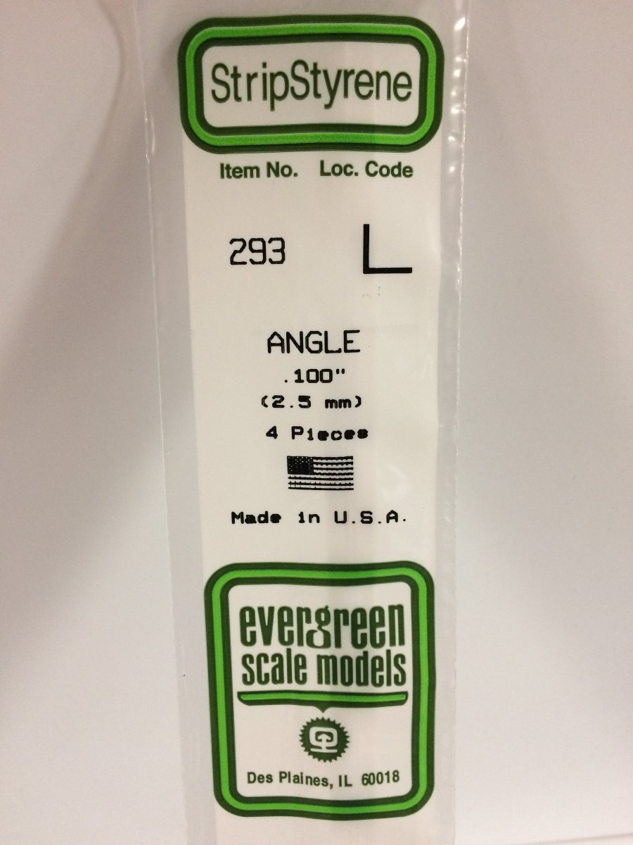 Evergreen 293 .100" (2.5mm) Opaque White Polystyrene Angle (4 pcs) - Oakville Model Trains Depot