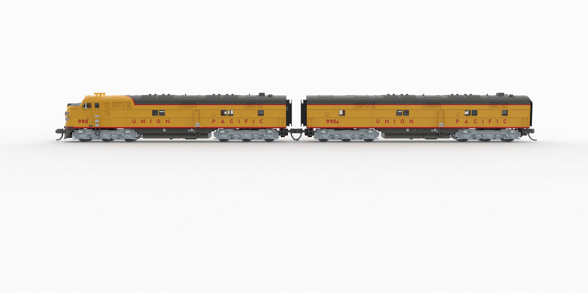 Broadway Limited Imports 10239 N EMD E7 A/B Set, UP 990 / 990B, Yellow & Gray, 1960's Appearance, A-unit No-Sound / DCC-Ready, Unpowered B, N