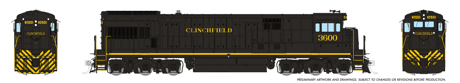 Rapido HO GE U36C (DC/DCC/Sound): Clinchfield - Black Scheme: #3600