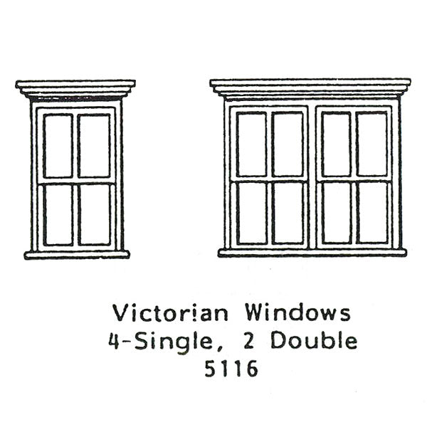Grandt Line 5116 HO Scale Victorian Windows - 4 Single, 2 Double - pkg(2 sets)