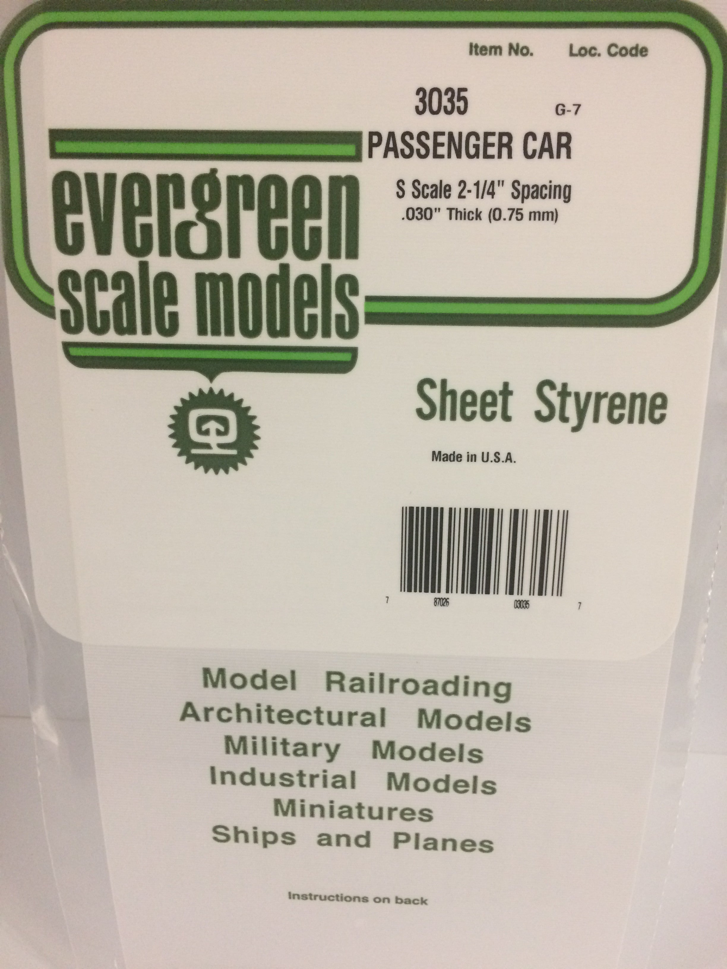 Evergreen 3035 .035" Spacing Opaque White Polystyrene Passenger Car Siding (1 pc)