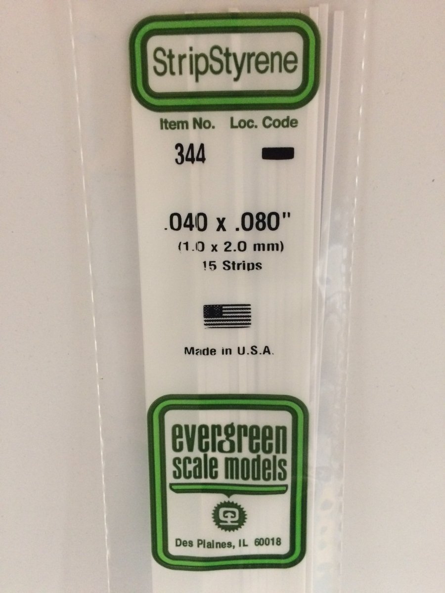 Evergreen 344 .040" X .080" X 24"Opaque White Polystyrene Strip - Oakville Model Trains Depot