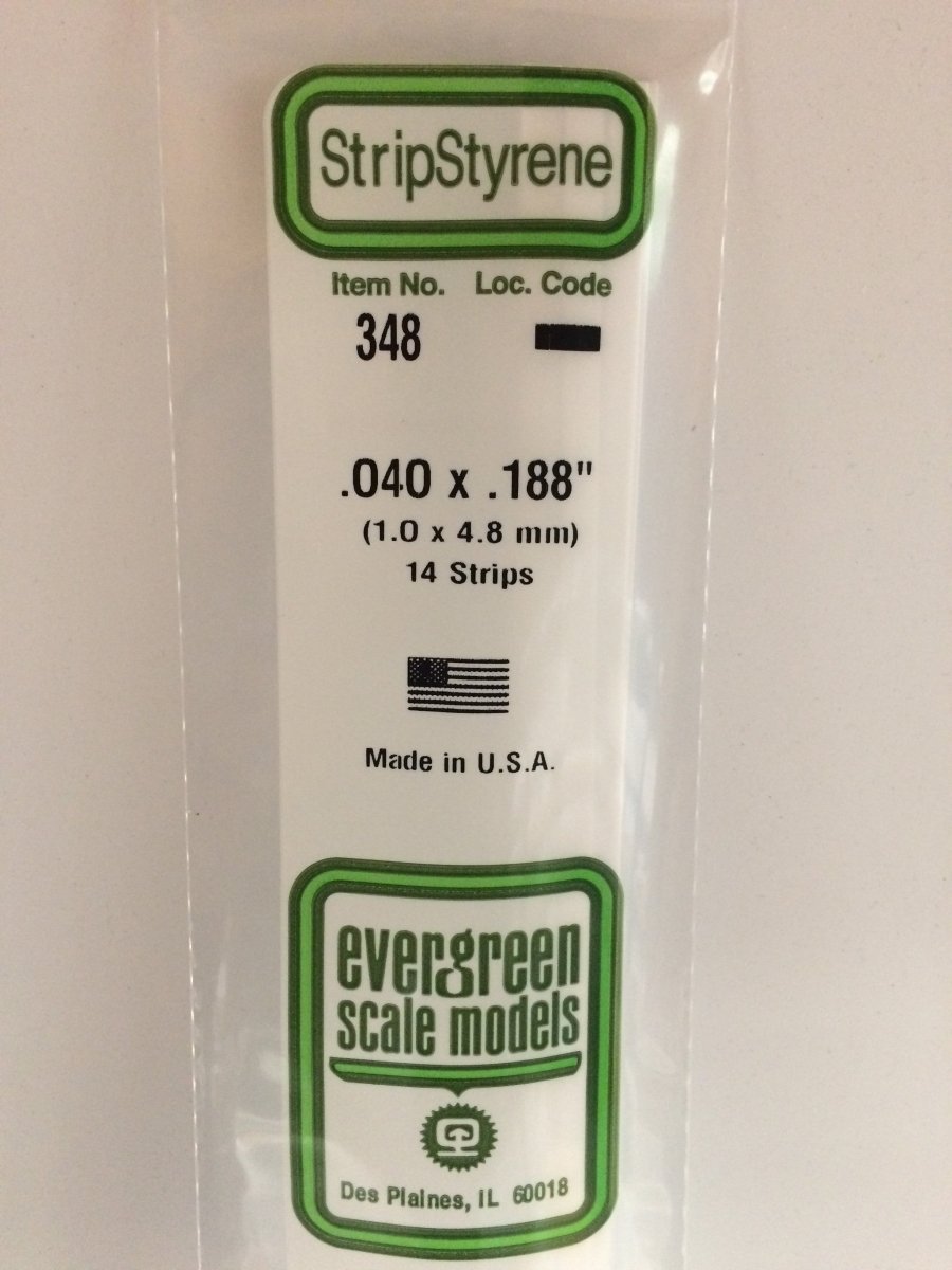 Evergreen 348 .040" X .188" X 24" Opaque White Polystyrene Strip - Oakville Model Trains Depot