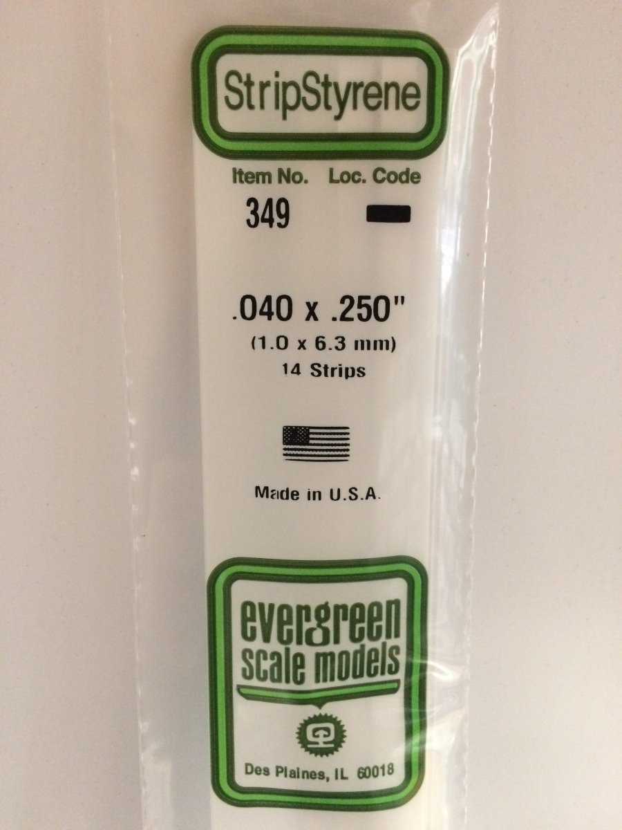 Evergreen 349 .040" X .250" X 24" Opaque White Polystyrene Strip - Oakville Model Trains Depot