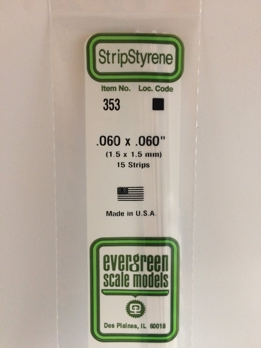 Evergreen 353 .060" X .060" X 24" Opaque White Polystyrene Strip - Oakville Model Trains Depot