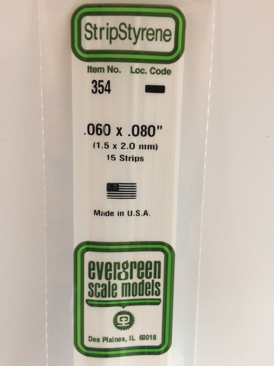 Evergreen 354 .060" X .080" X 24" Opaque White Polystyrene Strip - Oakville Model Trains Depot