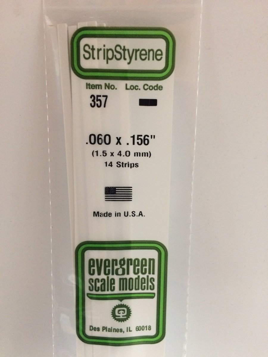 Evergreen 357 .060" X .156" X 24" Opaque White Polystyrene Strip - Oakville Model Trains Depot
