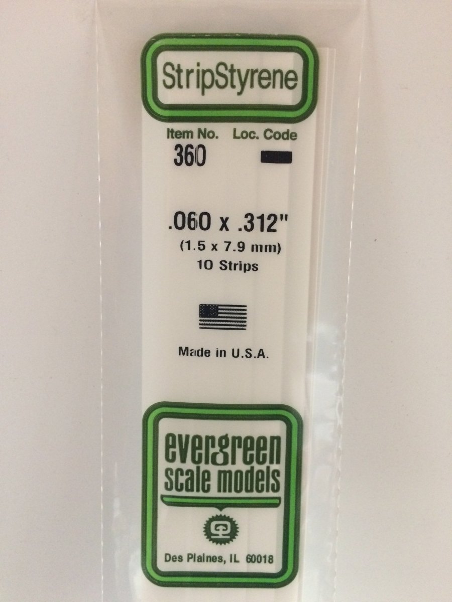 Evergreen 360 .060" X .312" X 24" Opaque White Polystyrene Strip - Oakville Model Trains Depot