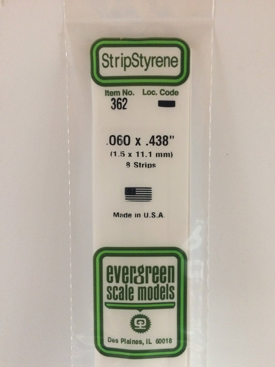Evergreen 362 .060" X .438" X 24" Opaque White Polystyrene Strip - Oakville Model Trains Depot