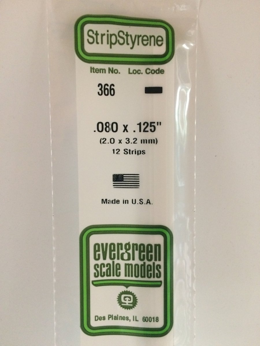Evergreen 366 .080" X .125" X 24" Opaque White Polystyrene Strip - Oakville Model Trains Depot