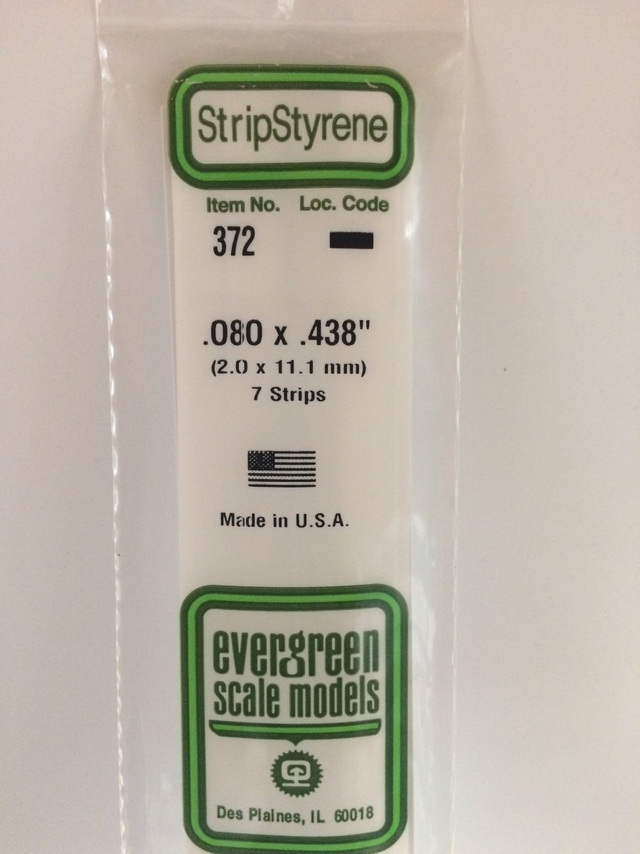Evergreen 372 .080" X .438" X 24" Opaque White Polystyrene Strip - Oakville Model Trains Depot