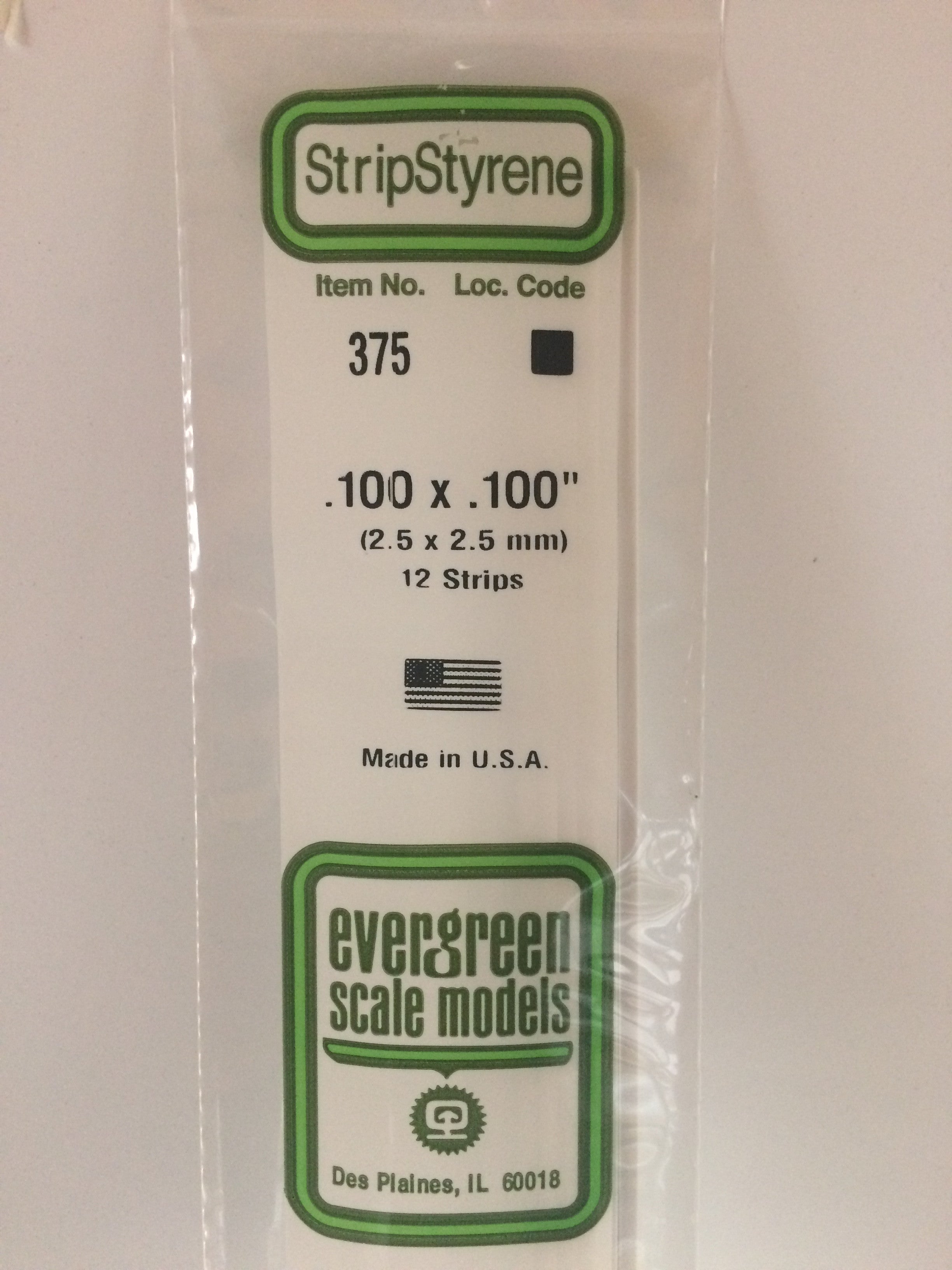 Evergreen 375 .100" X .100" X 24" Opaque White Polystyrene Strip (12 pcs)