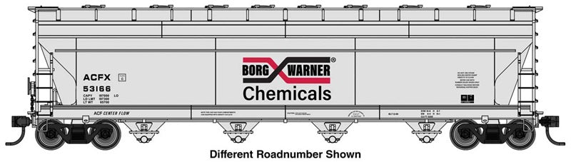 Walthers Mainline 49231 HO Scale ACF 5250 4-Bay Centerflow Covered Hopper, Borg Warner ACFX #53912