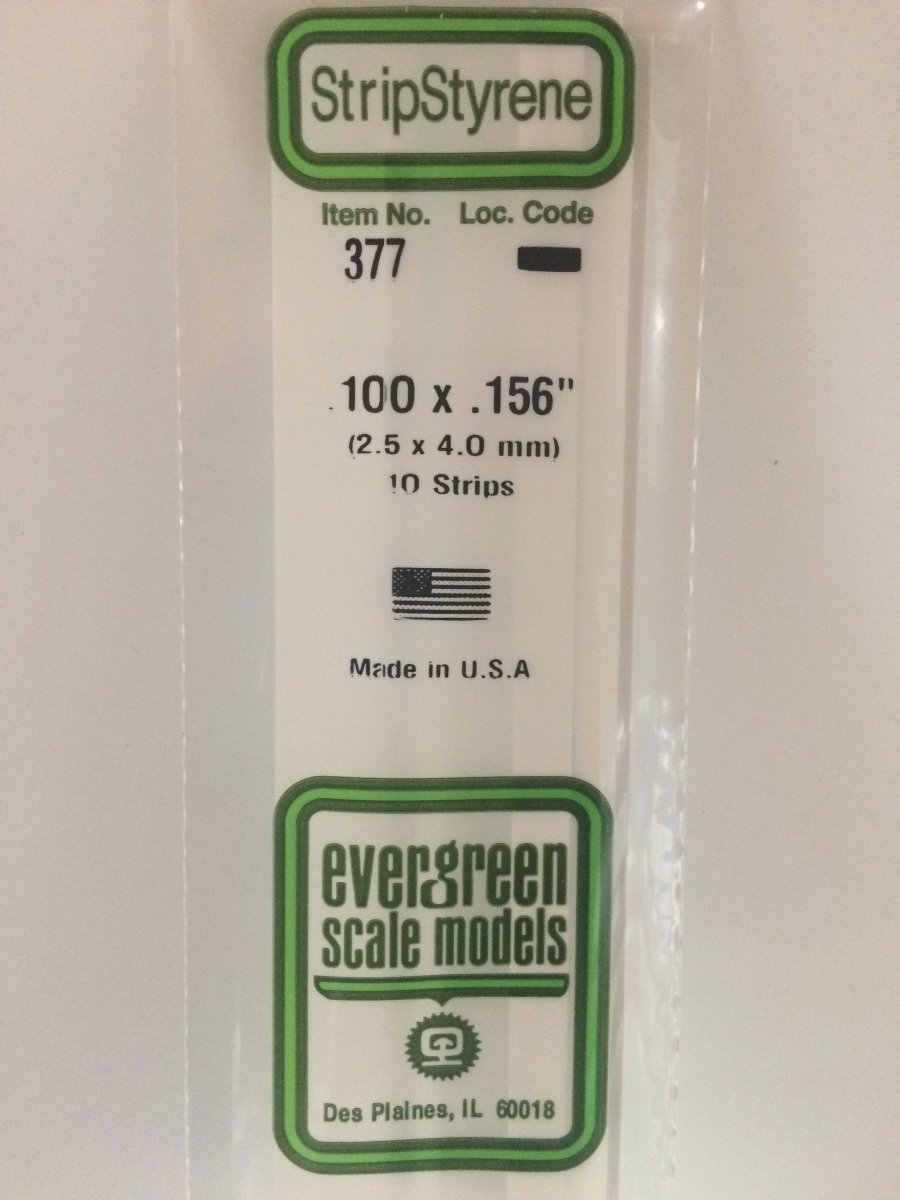 Evergreen 377 .100" X .156" X 24" Opaque White Polystyrene Strip - Oakville Model Trains Depot