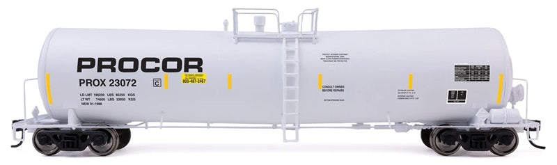 Walthers Proto HO 54' 23,000-Gallon Funnel-Flow Tank Car, Procor PROX #23072 white scheme