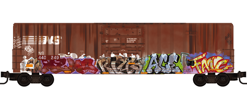 Micro-Trains 027 144 231 N scale Norfolk Southern Graffiti 50' Rib Side Plug Door Box Car