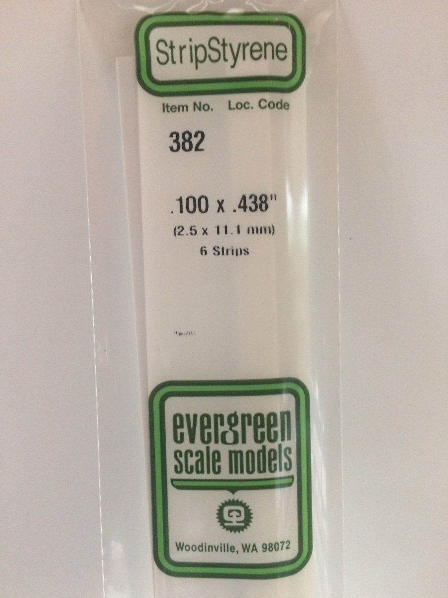 Evergreen 382 .100" X .438" X 24" Opaque White Polystyrene Strip - Oakville Model Trains Depot