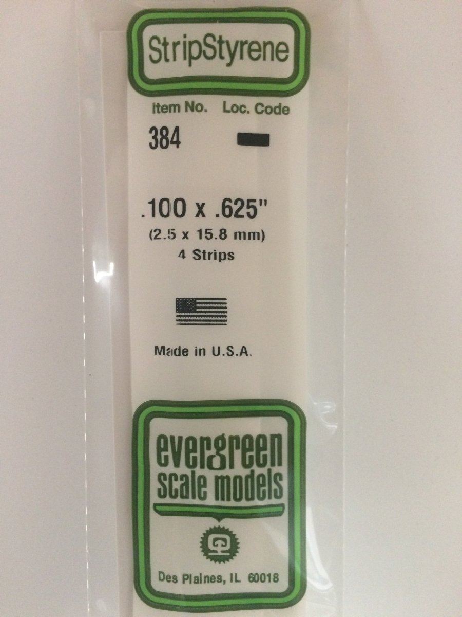 Evergreen 383 .100" X .625" X 24" Opaque White Polystyrene Strip - Oakville Model Trains Depot