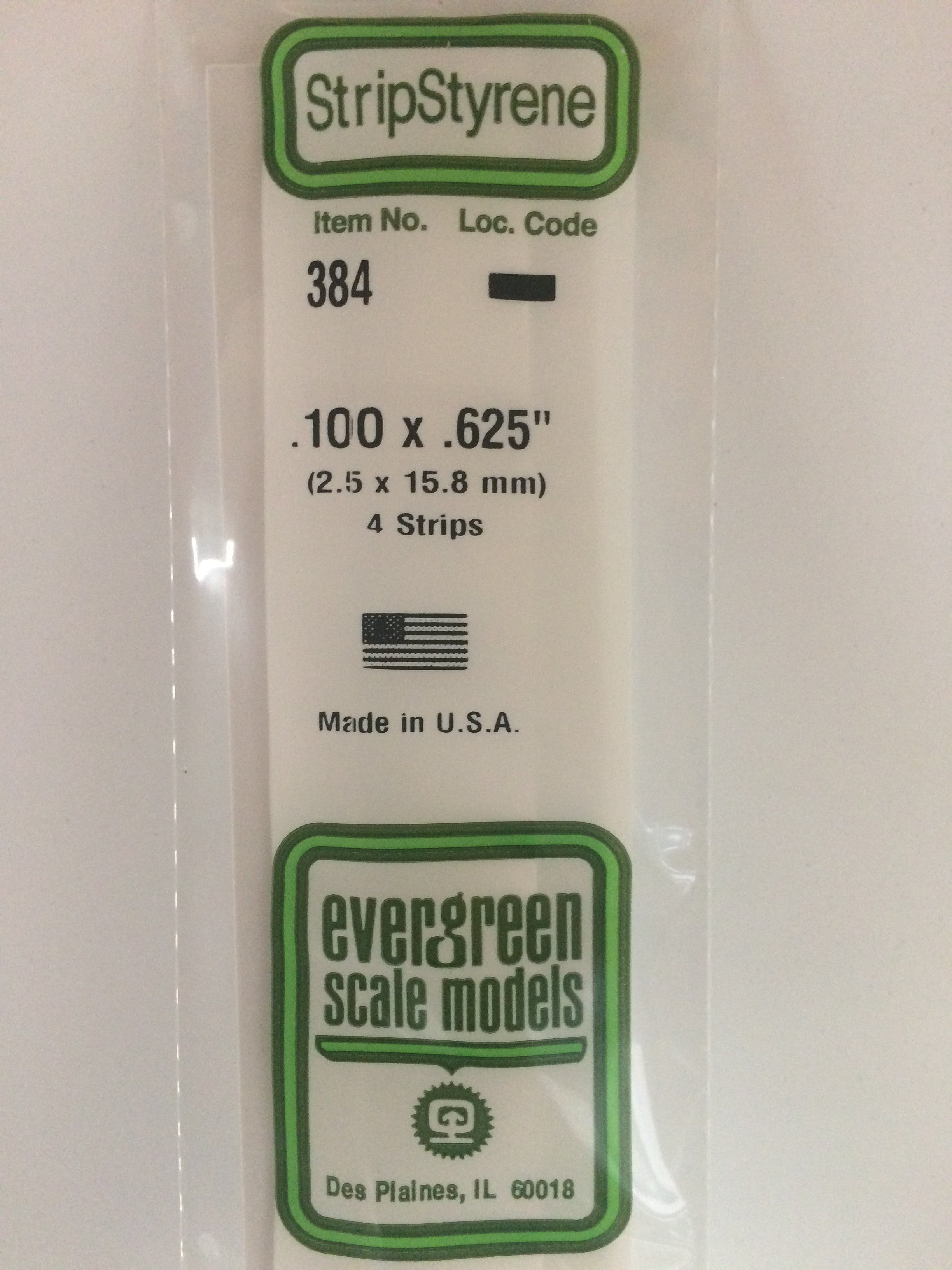 Evergreen 384 .100" X .625" X 24" Opaque White Polystyrene Strip (4 pcs)