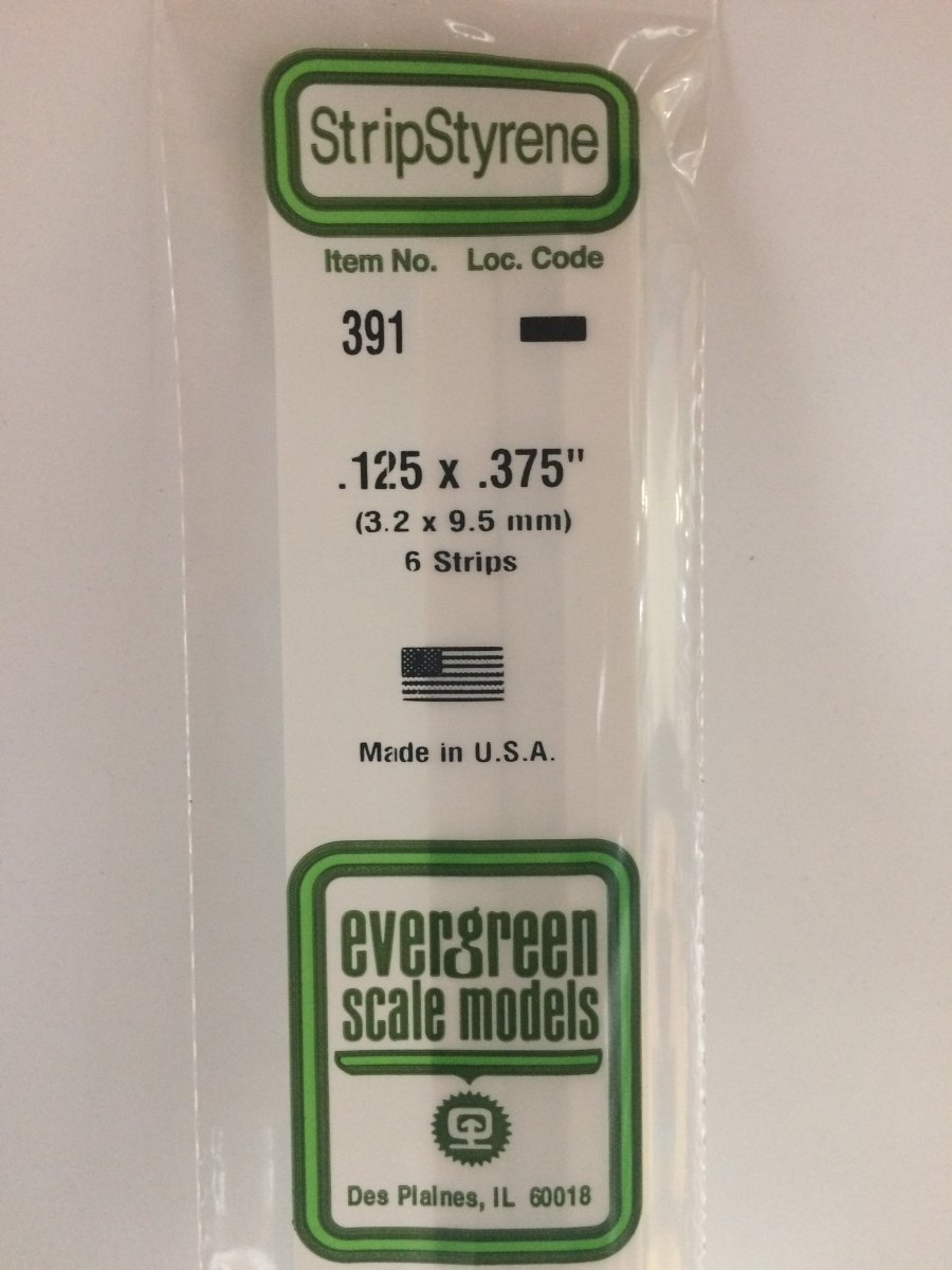Evergreen 391 .125" X .375" X 24" Opaque White Polystyrene Strip - Oakville Model Trains Depot