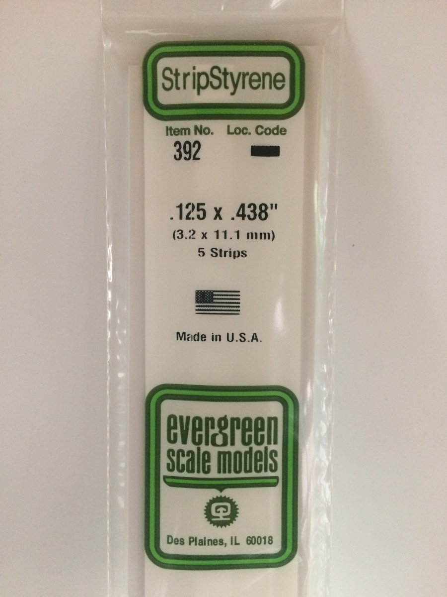 Evergreen 392 .125" X .438" X 24" Opaque White Polystyrene Strip - Oakville Model Trains Depot