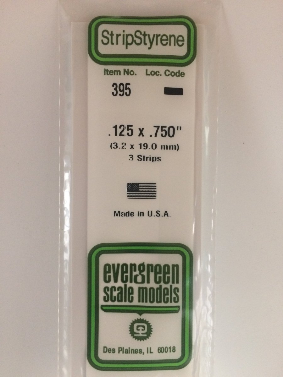 Evergreen 395 .125" X .750" X 24" Opaque White Polystyrene Strip - Oakville Model Trains Depot