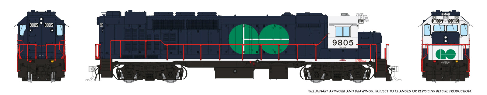 Rapido HO GP40TC (DC/Silent): GO Transit - Blue Scheme: #9805