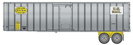 Walthers SceneMaster 2608 HO Scale Flexi-Van 40' Trailer 2-Pack - Assembled - New York Central #3 (yellow logo and US Mail placards; end doors)