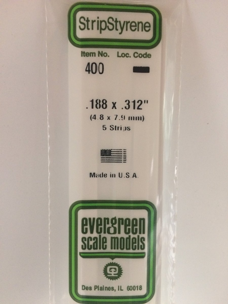 Evergreen 400 .188" X .312" X 24" Opaque White Polystyrene Strip - Oakville Model Trains Depot