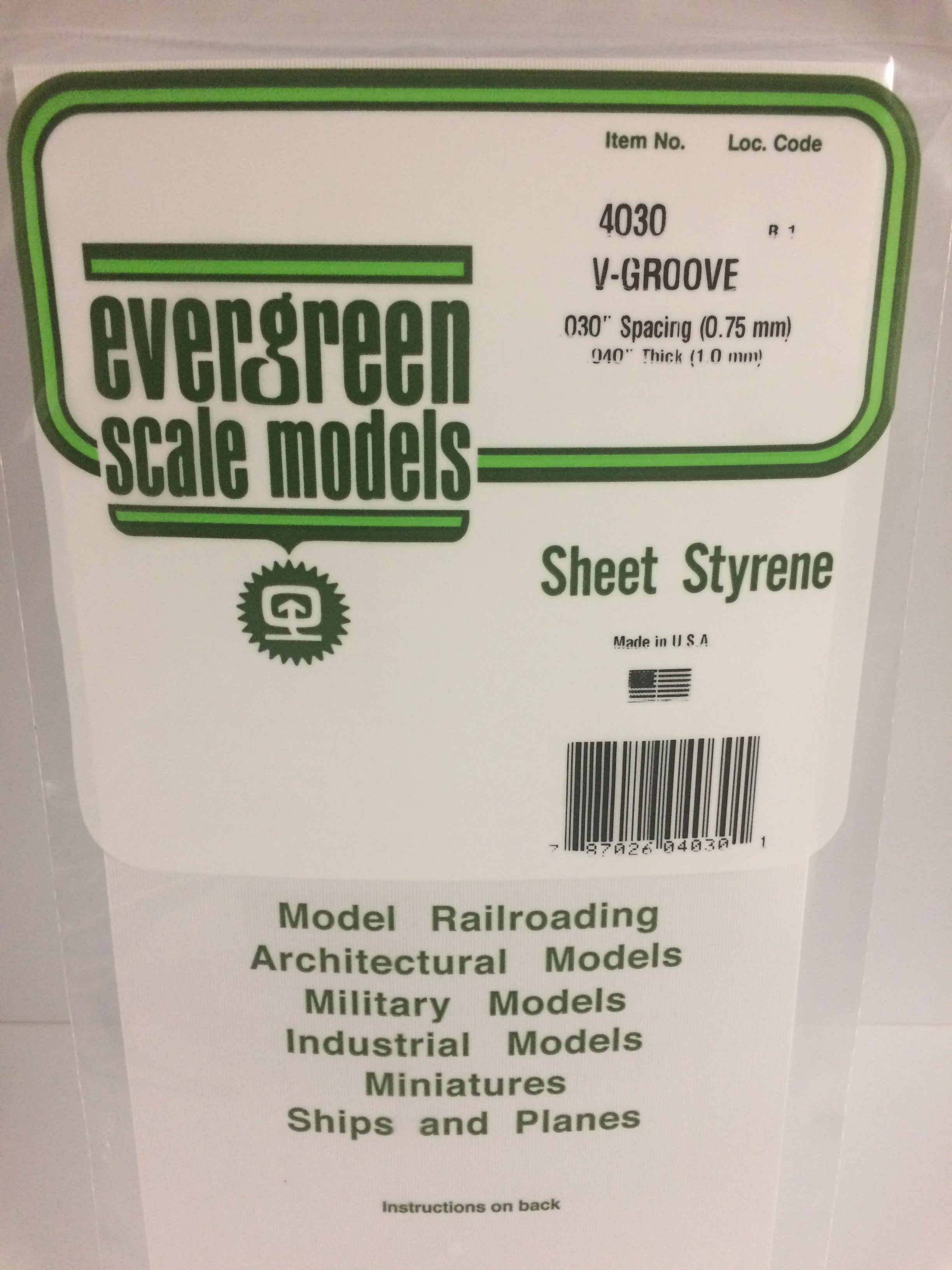 Evergreen 4030 .030" Spacing .040" Thick Opaque White Polystyrene V-Groove Siding (1 pc)