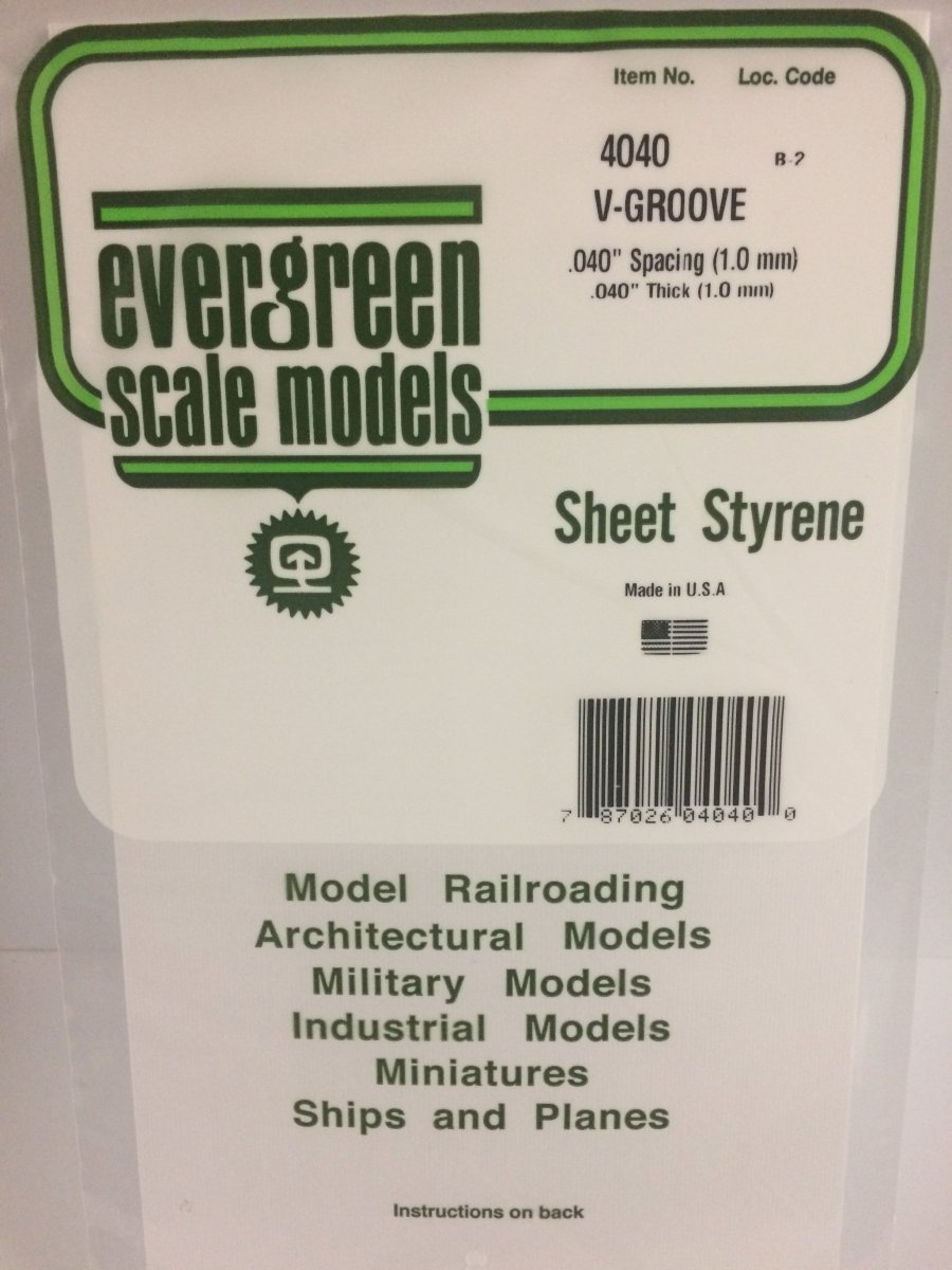 Evergreen 4040 .040" Opaque White Polystyrene V - Groove Siding - Oakville Model Trains Depot