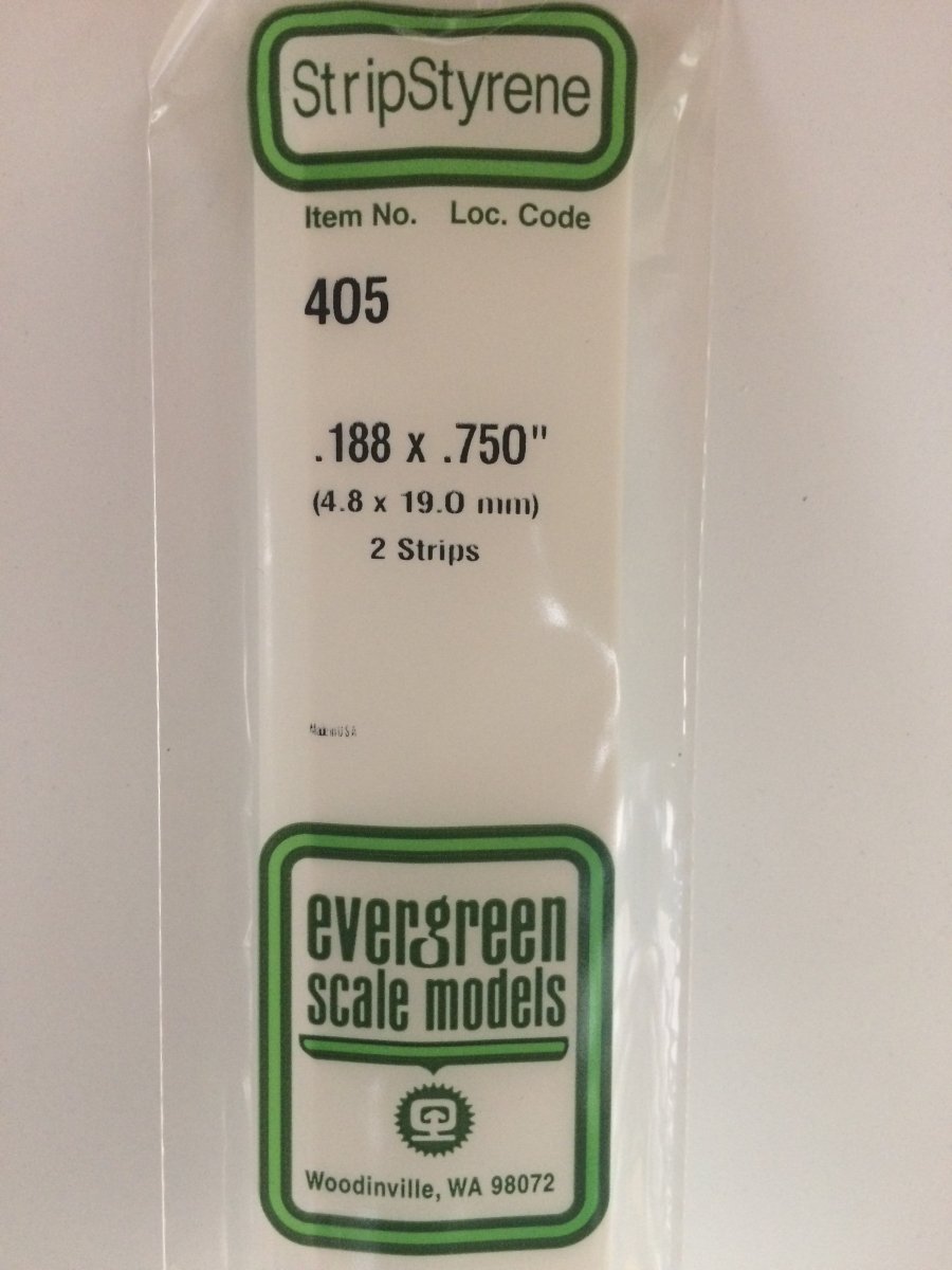Evergreen 405 .188" X .750" X 24" Opaque White Polystyrene Strip - Oakville Model Trains Depot