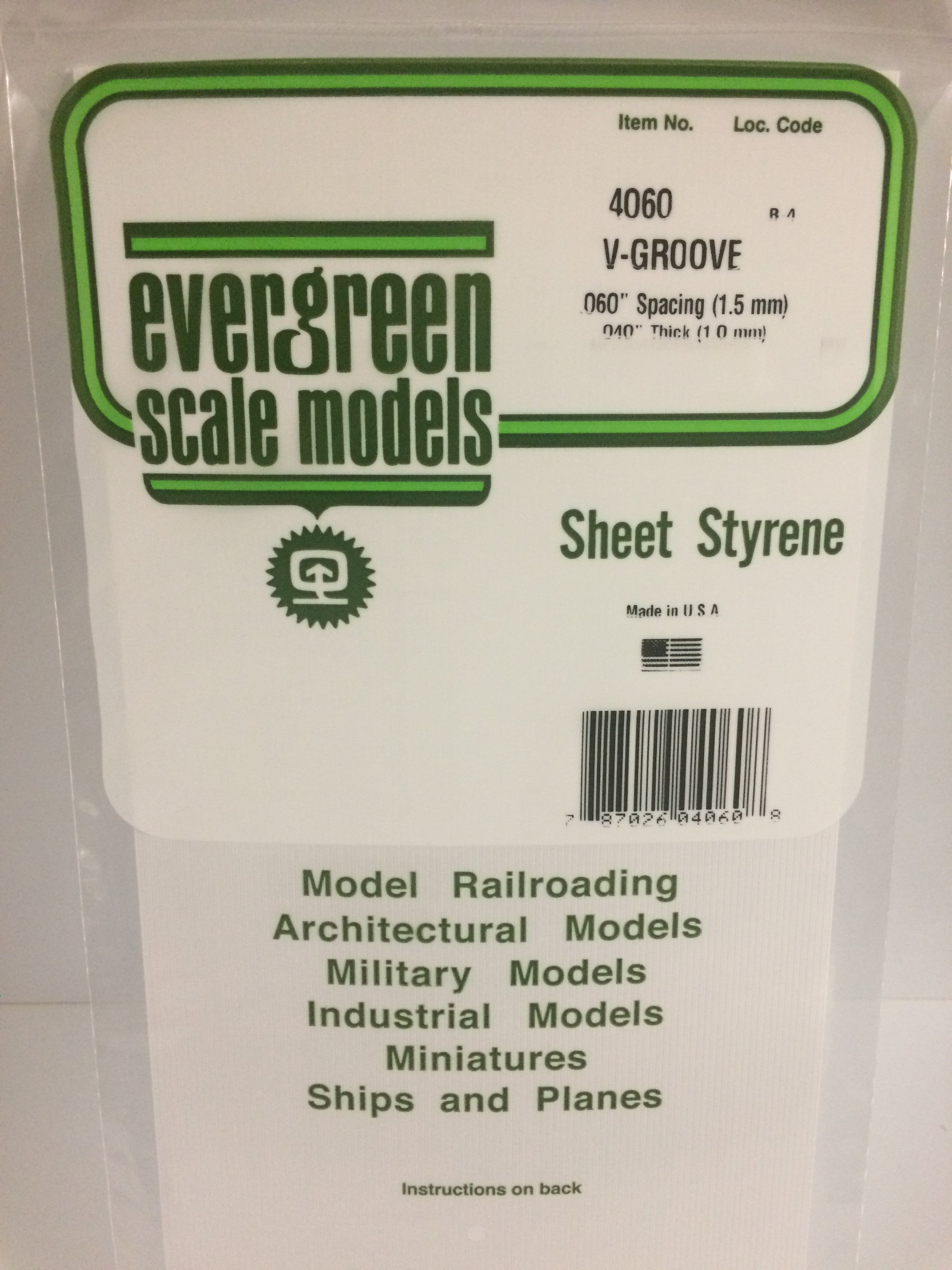 Evergreen 4060 .060" Spacing .040" Thick Opaque White Polystyrene V-Groove Siding (1 pc)