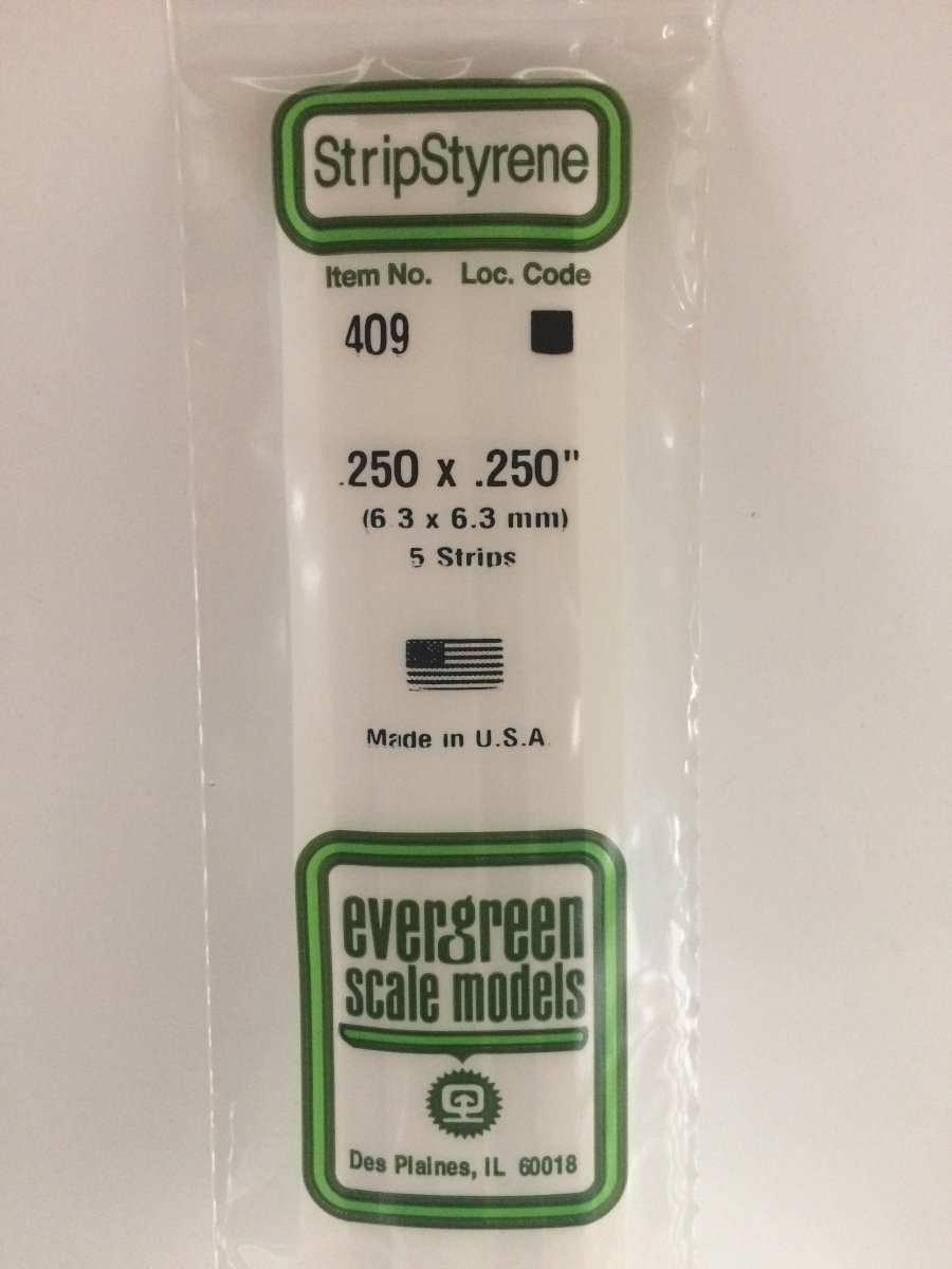 Evergreen 409 .250" X .250" X 24" Opaque White Polystyrene Strip - Oakville Model Trains Depot