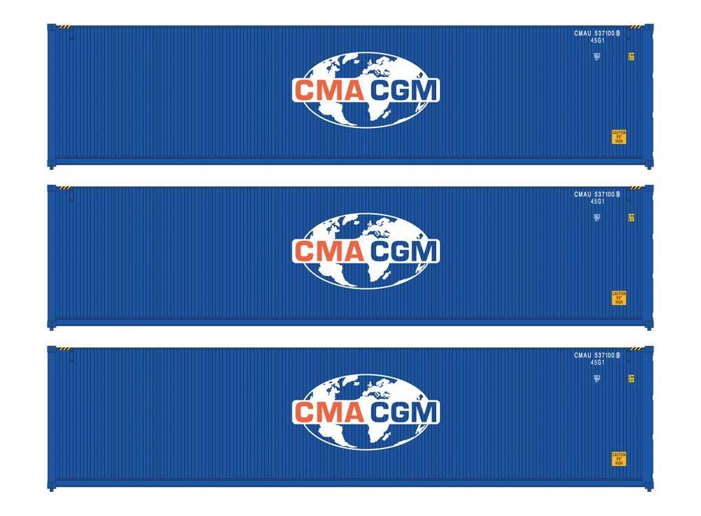 Walthers SceneMaster 18251 HO Scale 40' Fully Corrugated Container 3-Pack CMA-CGM