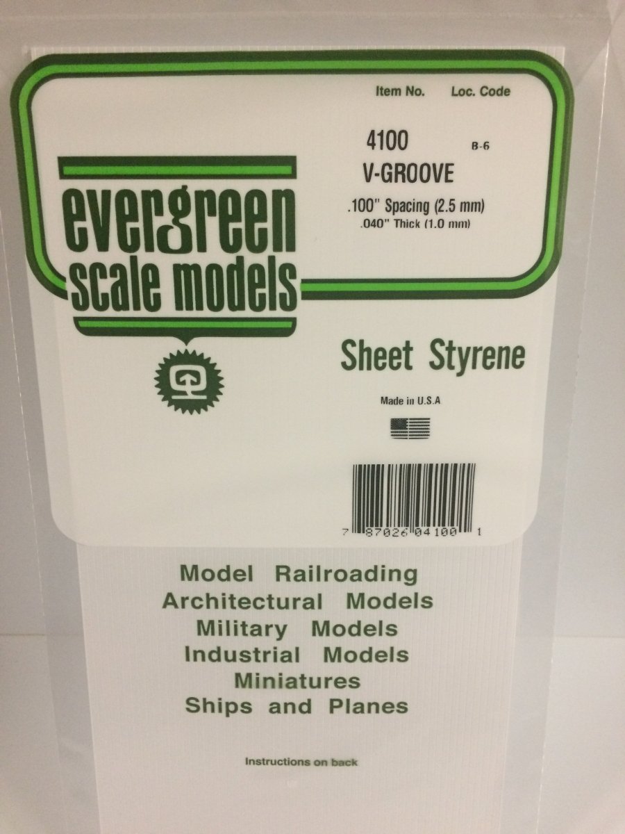 Evergreen 4100 .100" Opaque White Polystyrene V - Groove Siding - Oakville Model Trains Depot